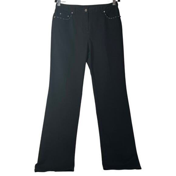 Ruby Rd. Black Straight Leg Mid Rise Pants Rhinestone Accent Reg Size 8 - Picture 1 of 4